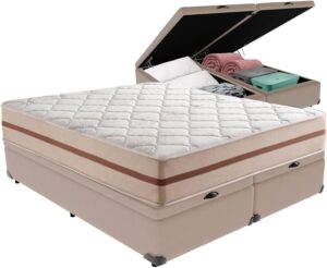 Cama Box com Baú Bege e Colchão King Classic Anjos É Bom