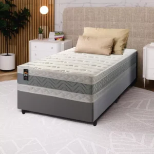 Conjunto Cama Box Espuma Oxford Verde Solteiro 96x203x67 É Bom 