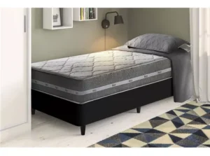 Cama Box Solteiro King Preto + Colchão Molas Ensacadas Miami Cor Cinza Com Preto É Boa