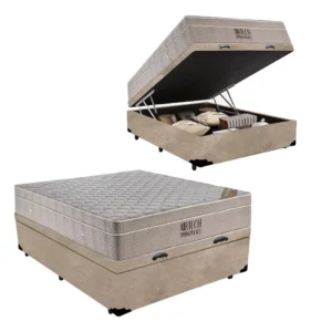 Cama Box Baú Casal + Colchão Molas Airtech Ortobom 138cm Cor Bege É Boa