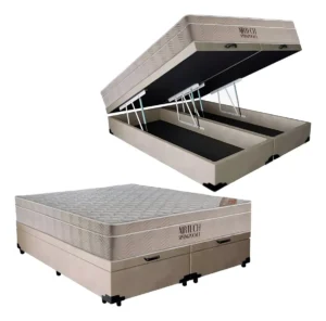 Cama Box Baú Queen e Colchão Molas Ensacadas Ortobom Airtech Cor Bege