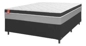 Cama Box Casal Colchão Molas Ensacadas Real 138x188x65cm Preto e Cinza Inducol É Boa