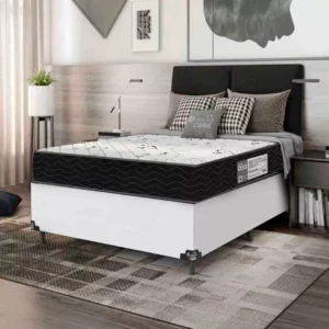 Cama Box Casal + Colchão D33 One Face - Couro Branco É Bom