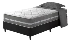 Cama Box Solteiro King Preto + Colchão Molas Ensacadas Miami Cor Cinza com Preto