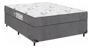 Cama Box Casal + Colchão D33 One Face Suede Cinza É Bom