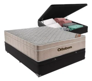 Cama Box Molas Ensacadas Baú Casal Colchão Airtech Ortobom Cor Preto É Boa