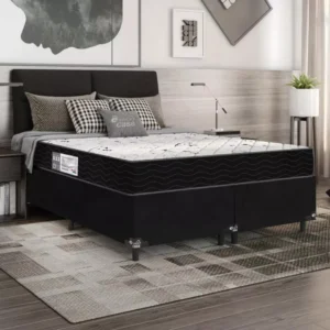 Cama Box Casal Bipartido + Colchão D33 One Face Suede Preto É Boa