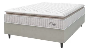 Cama Box Colchão Casal Molas Ensacadas City Pillow Top 138x188x61cm Branco e Bege Hellen É Boa