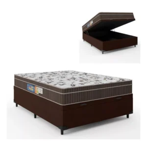 Cama Box Baú Casal com Colchão Espuma Orthoface Polar 138x188x66 cm Marrom Khiara É Boa