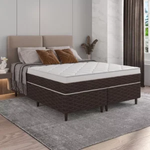 Cama Box Queen Marrom e Colchão Queen Molas Ensacadas Individualmente 158x198x62 Euro Pillow Karina Umaflex É Bom