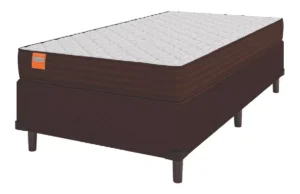 Cama Box Solteiro Colchão Molas Qatar 88x188x60cm Marrom e Branco CBP É Boa