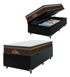 Cama Box Baú Solteiro Colchão Paris Molas Ensacadas Preto É Boa É Boa VEJA AQUI Se Compensa Comprar