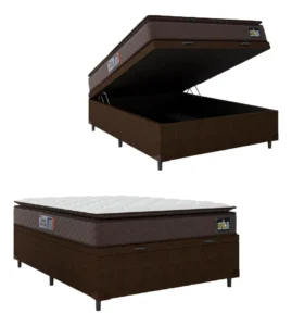Cama Box Baú Casal Colchão Espuma D45 Pillow Top Strong 138x188x65cm Marrom Hellen Suporta até 150kg por Pessoa É Boa VEJA AQUI Se Compensa Comprar